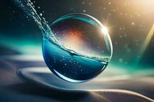 a water drop is being dropped into a glass sphere. AI-Generated photo