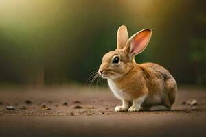 un pequeño Conejo sentado en el suelo. generado por ai foto