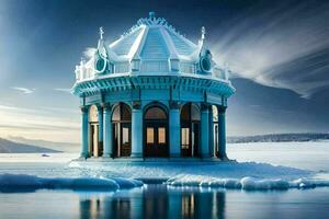 a small building on top of an ice floe. AI-Generated photo