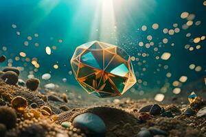 a diamond is floating in the ocean. AI-Generated photo