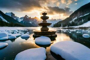 photo wallpaper the sky, mountains, water, snow, the sun, the mountains, water,. AI-Generated