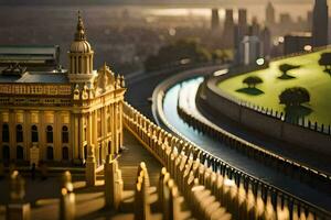 un miniatura modelo de un ciudad con un reloj torre. generado por ai foto