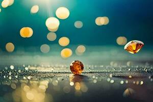 diamonds on the ground with bokeh lights. AI-Generated photo