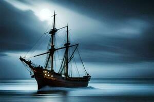 a sailing ship in the ocean at night. AI-Generated photo