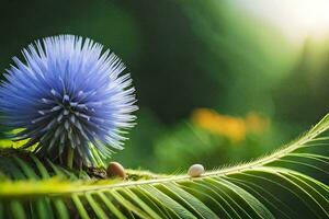 a blue flower on a plant in the sun. AI-Generated photo