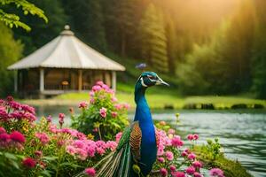 peacock in the garden. AI-Generated photo