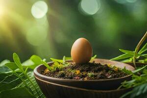 egg in the soil. AI-Generated photo