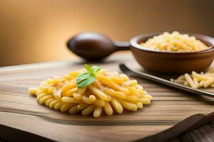 pasta on a wooden cutting board. AI-Generated photo