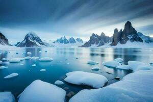 el montañas y icebergs en el ártico. generado por ai foto