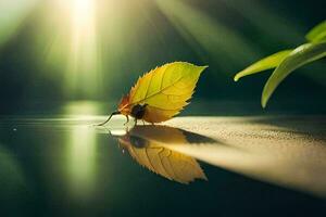 photo wallpaper the sun, leaf, water, the light, the sun, the light, the. AI-Generated