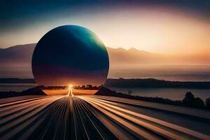a large sphere is sitting on the road. AI-Generated photo
