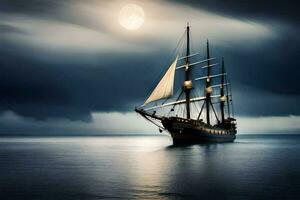 sailing ship in the ocean under a full moon. AI-Generated photo