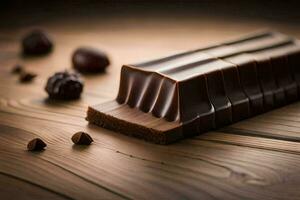 chocolate bar on a wooden table. AI-Generated photo