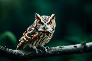 an owl is sitting on a branch. AI-Generated photo