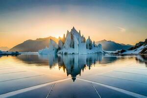 el Dom conjuntos terminado un iceberg en el agua. generado por ai foto