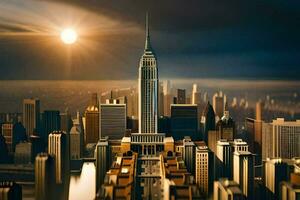 the empire state building is seen in the distance. AI-Generated photo
