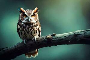 an owl is sitting on a branch. AI-Generated photo