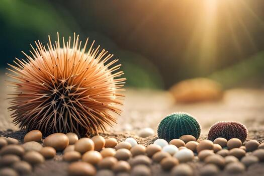 un puntiagudo pelota de puntiagudo pelotas en el suelo. generado por ai foto