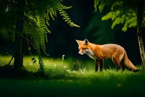 el zorro es en el bosque. generado por ai foto