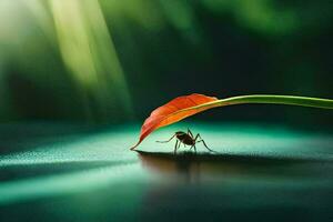 a bug crawling on a leaf. AI-Generated photo