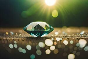 a diamond on a table with bokeh. AI-Generated photo