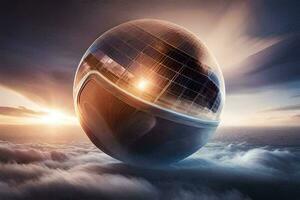 un futurista pelota flotante en el cielo. generado por ai foto