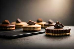 chocolate galletas en un negro antecedentes. generado por ai foto