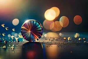 a colorful wheel with a light shining on it. AI-Generated photo