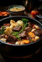 A Delicious Beef Broth with Bone-in Beef, Charred Vegetables, Garlic, and Spices photo