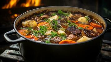 A Delicious Beef Broth with Bone-in Beef, Charred Vegetables, Garlic, and Spices photo