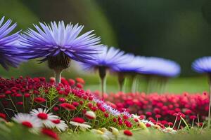 purple flowers in the garden, flowers, the garden, hd wallpaper. AI-Generated photo