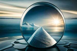 un grande hielo cubo con un reflexión de un iceberg. generado por ai foto