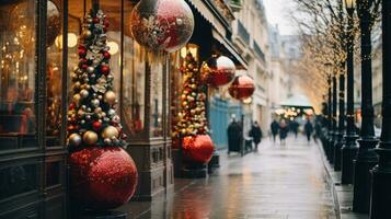 Christmas decorations on city street photo