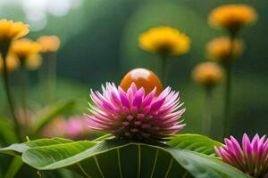 un flor con un huevo en cima. generado por ai foto