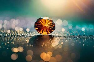 a diamond on a table with bokeh. AI-Generated photo