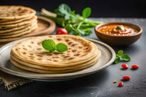 indian flatbreads on a plate. AI-Generated photo