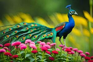 the peacock is a bird of paradise, a member of the peafowl family, and. AI-Generated photo