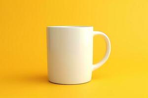 White mug for Mock up on yellow background AI Generated photo