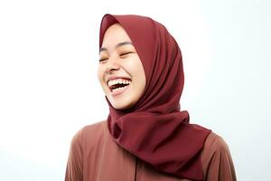 Hijab woman with happy face expression isolated on white background AI Generated photo