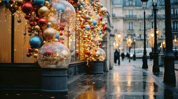 Christmas decorations on city street photo