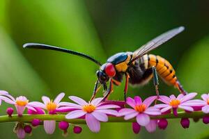 a wasp is sitting on a flower. AI-Generated photo
