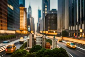 un ciudad calle con un miniatura modelo de un edificio. generado por ai foto