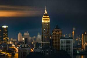 the empire state building is lit up at night. AI-Generated photo