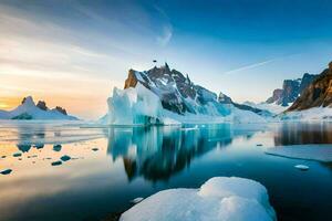 el Dom conjuntos terminado un congelado lago y icebergs generado por ai foto