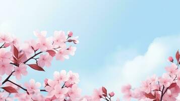 sakura flowers on blurred sky background large copyspace photo