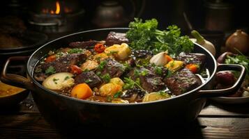 A Delicious Beef Broth with Bone-in Beef, Charred Vegetables, Garlic, and Spices photo