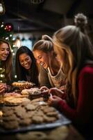 Festive Female Friends Enjoying the Holiday Spirit In a cozy photo