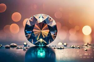 a diamond is shown on a table with water droplets. AI-Generated photo