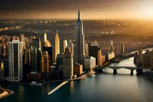 the manhattan skyline is seen from above. AI-Generated photo