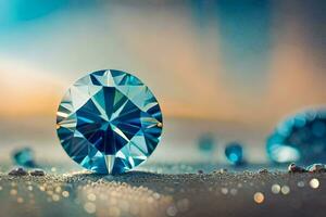 a blue diamond sitting on the ground. AI-Generated photo